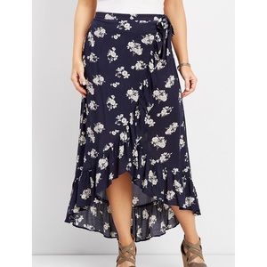 Maurices navy floral high low maxi skirt